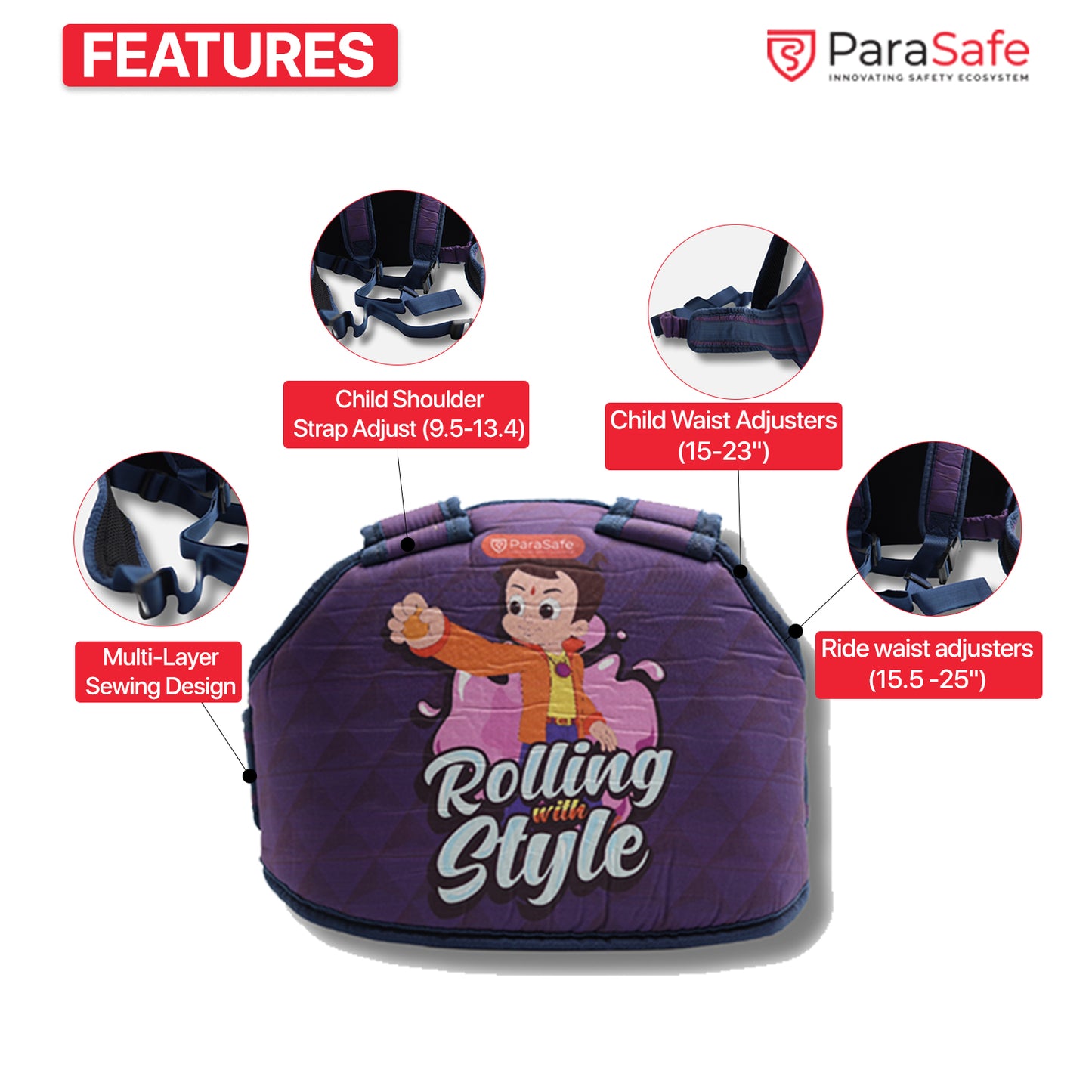 RIDEZZY Adjustable Child Safety Harness for Two Wheeler | 2-12 Years