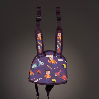 ParaSafe Puple Children's safety harness with cartoon character design on a dark background