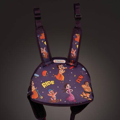 ParaSafe Purple Child safety harness with cartoon character design on a dark background