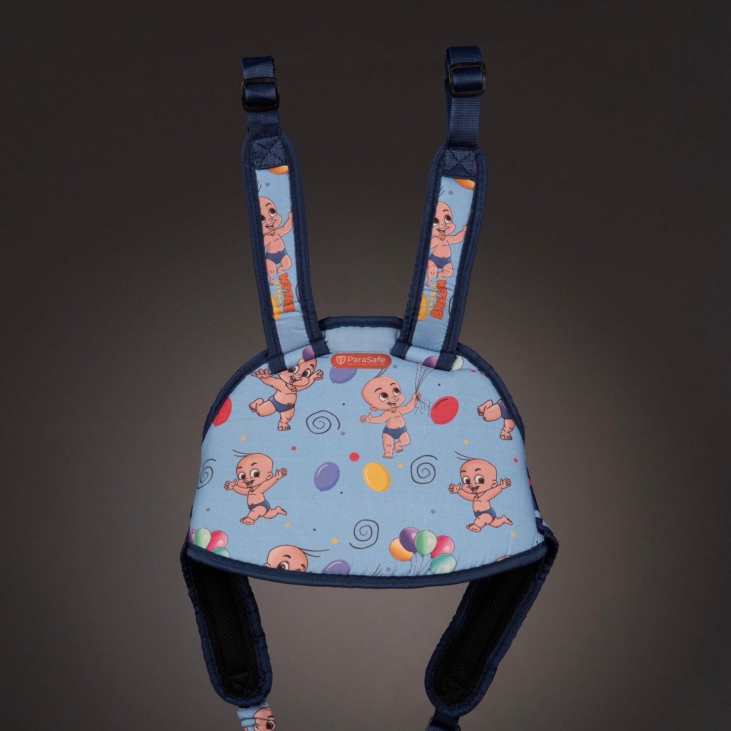 ParaSafe Blue Child safety harness with cartoon designs on a dark background
