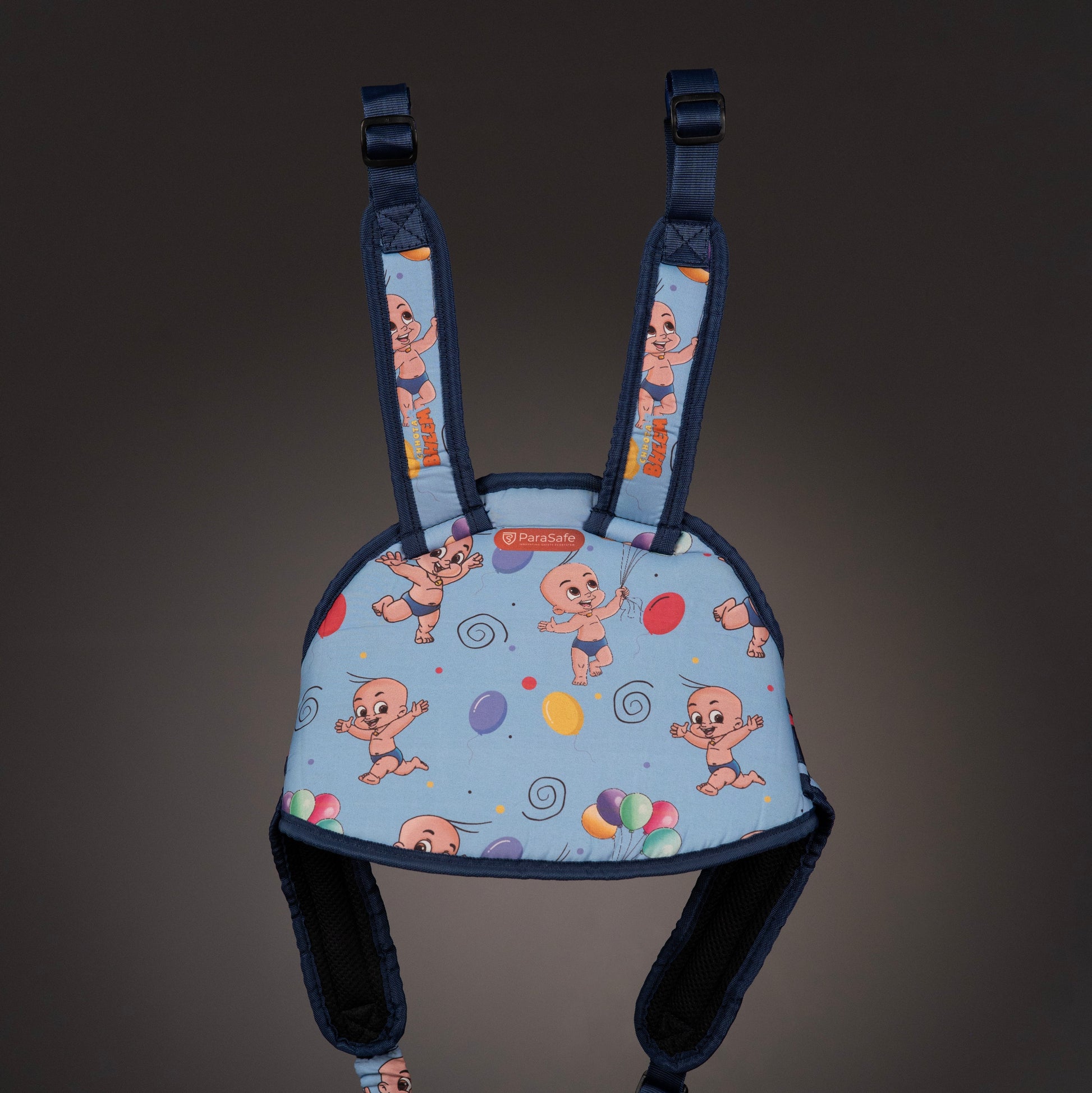 ParaSafe Blue Child safety harness with cartoon designs on a dark background