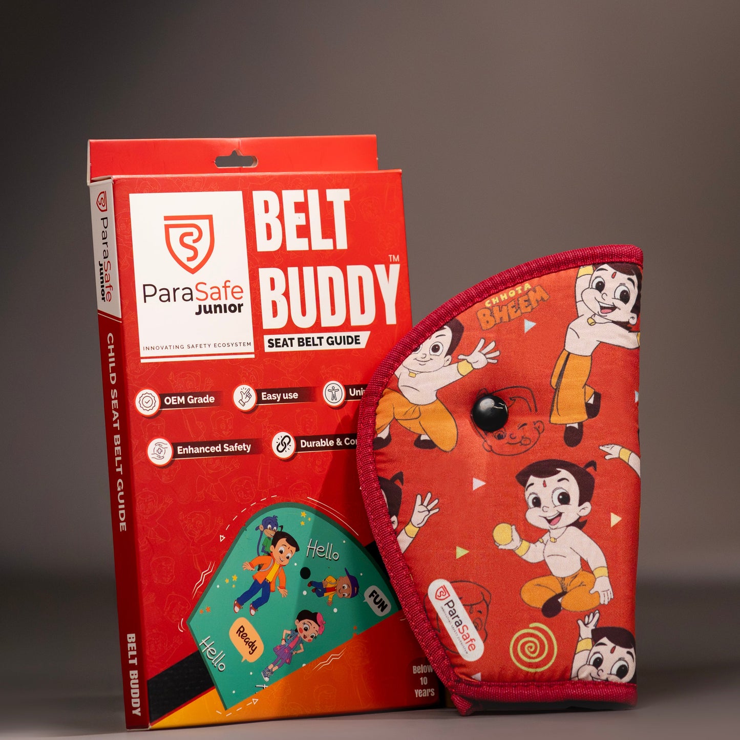 ParaSafe Belt Buddy product with ParaSafe Junior packaging on a gray background