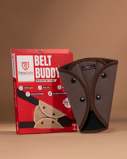ParaSafe Belt Buddy product with packaging on a brown background