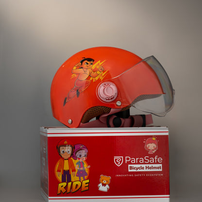ParaSafe Orange bicycle helmet with cartoon character on top of ParaSafe branded box