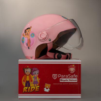ParaSafe Pink children's helmet with cartoon character on a red ParaSafe box