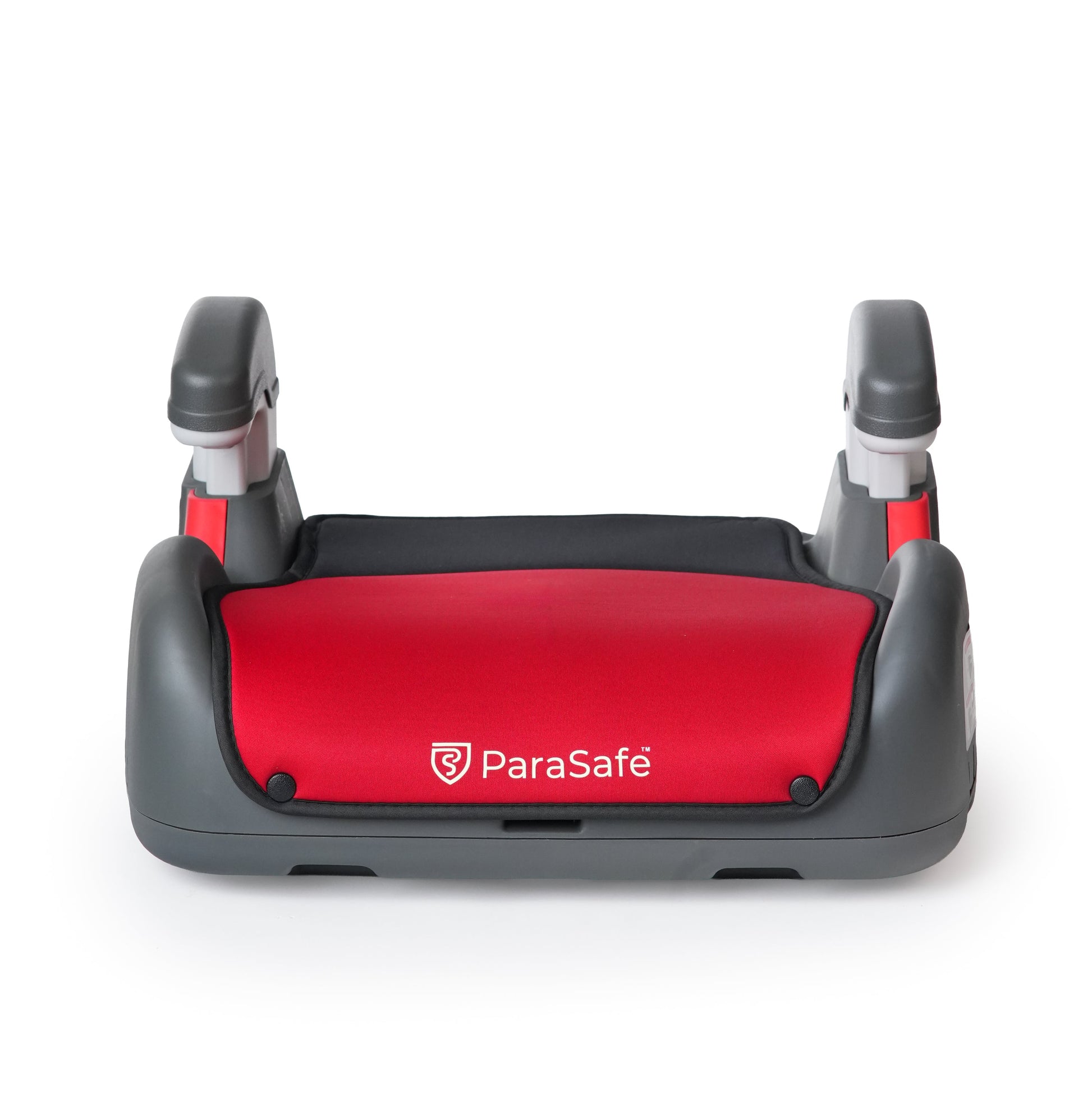 Red and gray ParaSafe car seat booster on a white background