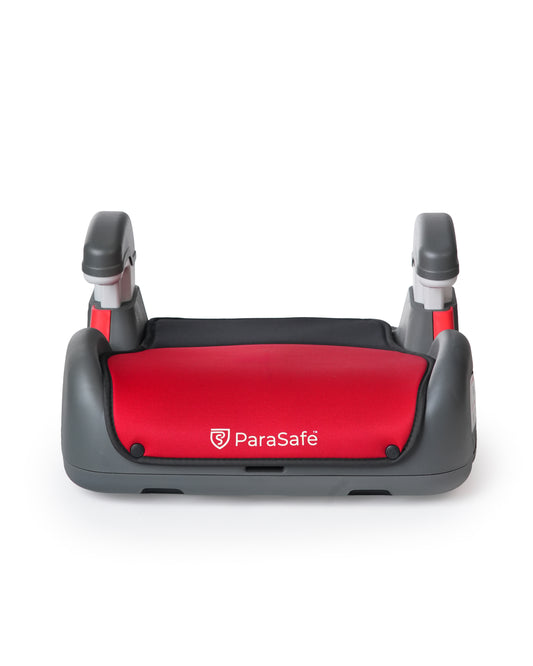 Red and gray ParaSafe car seat booster on a white background