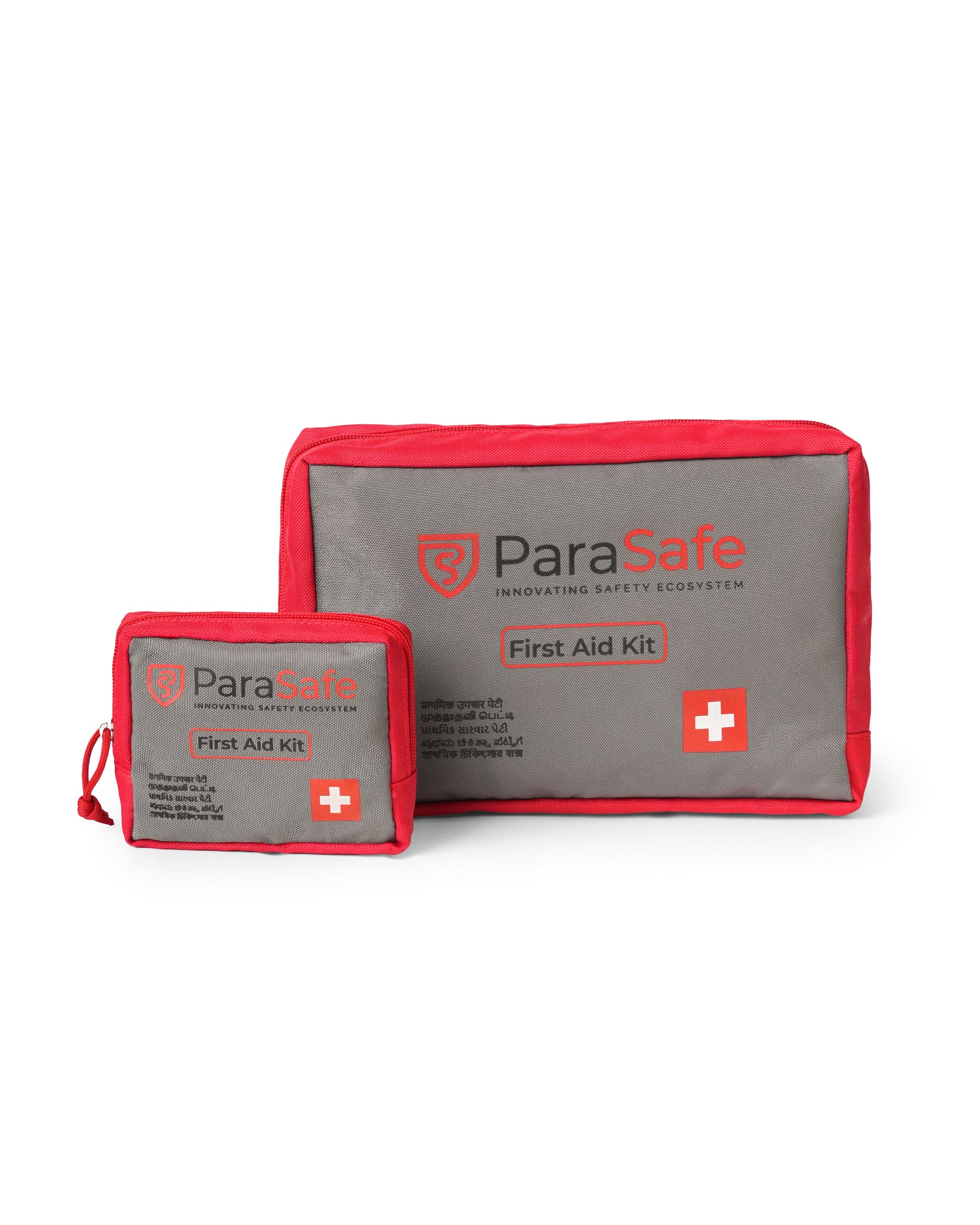 Two ParaSafe first aid kits, one large and one small, on a white background.