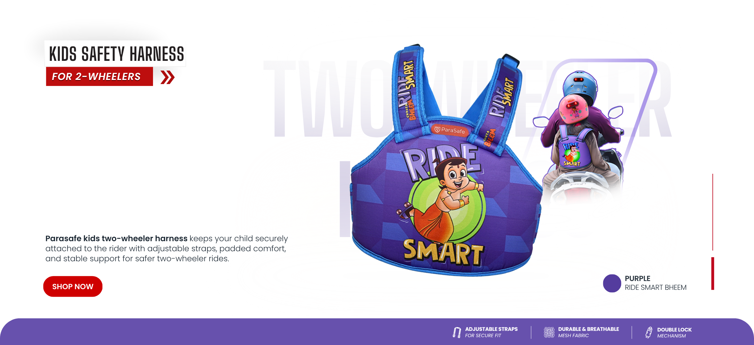 Children's safety harness with Chhota Bheem design on a white background
