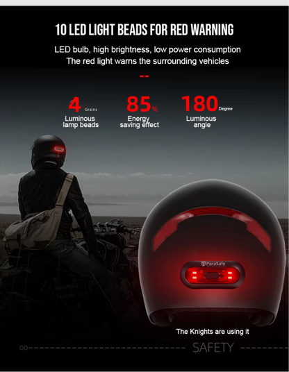 Parasafe HELMET BLINKER light with features and benefits highlighted, including LED light beads and energy-saving effect.
